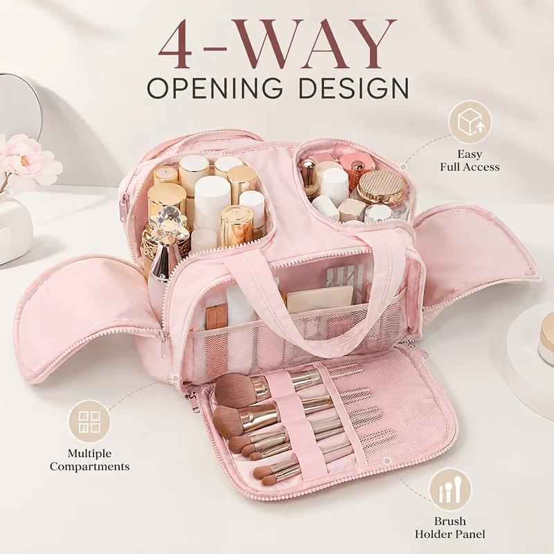 Travel Makeup Bag Large Capacity Cosmetic Organizer With Handle Multi Compartment Toiletry Storage Bag For Women