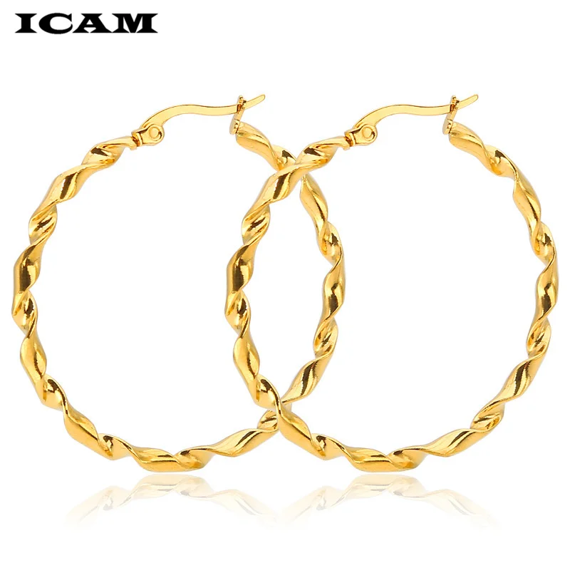 ICAM New Sliver Gold Rose Gold Color Big Hoop Earrings Hoops Bohemian Earrings Circle Hoop Earrings For Women Party Jewelry