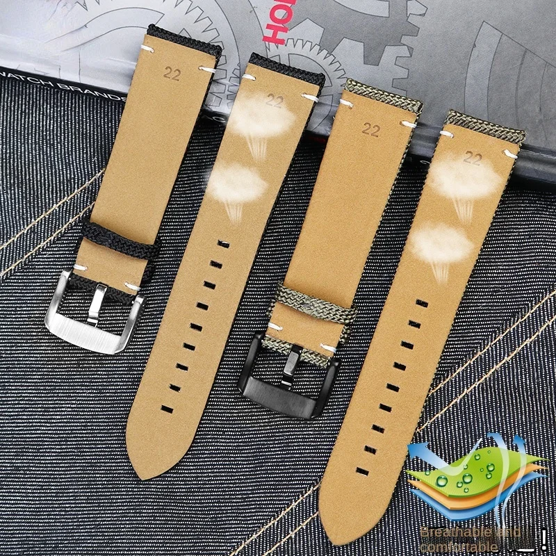 Canvas real leather watch strap for Mido m026.629/430 Ocean Star m042.430 navigator helmsman breathable nylon watchband 22m belt