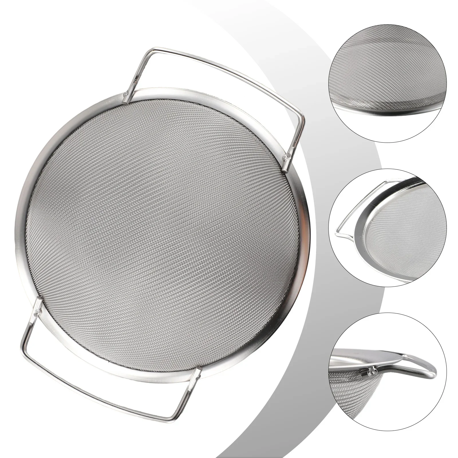 

Sifter Mesh Sieve 20/25/28cm Lightweight Round Base Silver Stainless Steel With 2 Handles Brand New High Quality