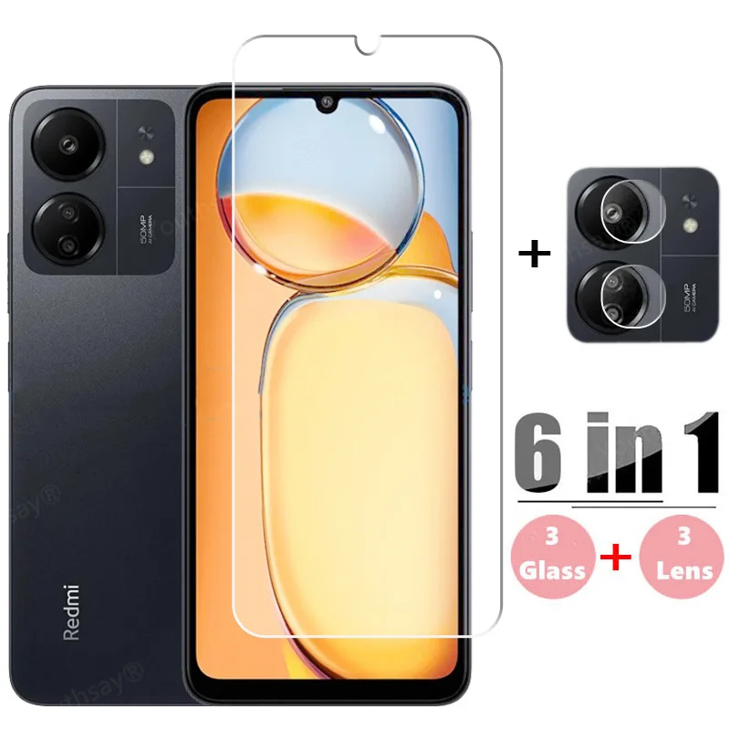 Kaca Gule penuh untuk Xiaomi Redmi 13C 12C pelindung layar Redmi 13C kaca Tempered Film lensa ponsel pelindung untuk Redmi 13C