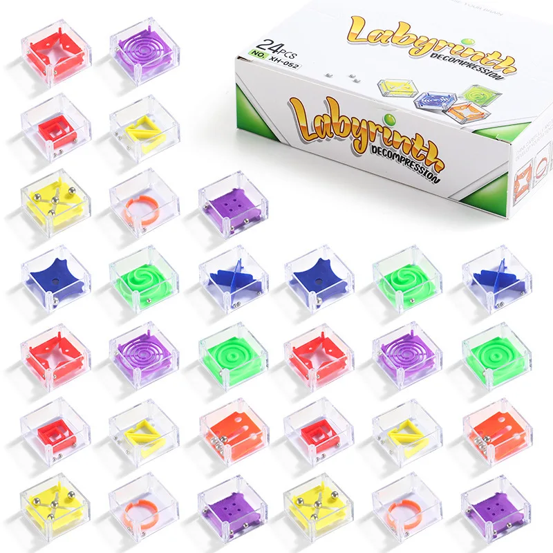 24Pcs for Kids Adults Enjoy Fun Balance IQ Mini Maze Game Cube Puzzle 3D Brain Maze Toy with Box Puzzles Party Favors
