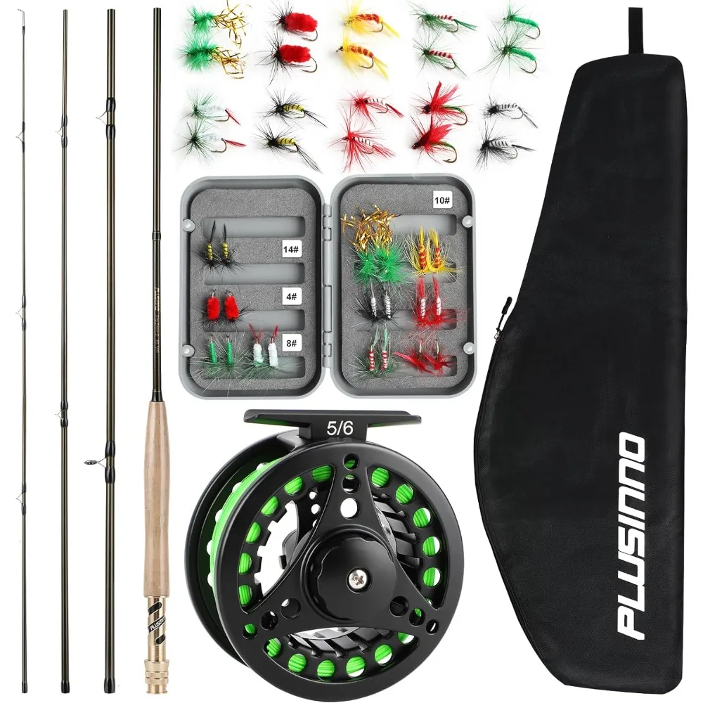 

Fly Fishing Rod and Reel Combo, 4 Piece Lightweight Ultra-Portable Graphite Fly Rod 5/6 Complete Starter Package