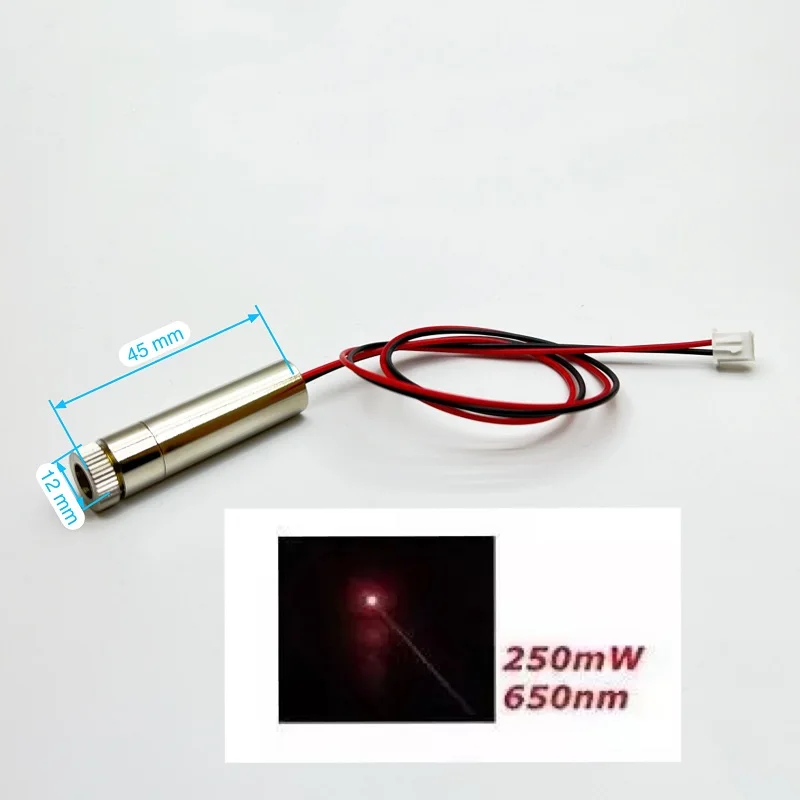 Módulo Laser de Alta Potência com Focagem, Máquina De Gravura DIY, Cabeça Do Laser, Crafting, Xh2.54, Vermelho, 250mW, 650nm, DC 3-4.5V, 1Pc