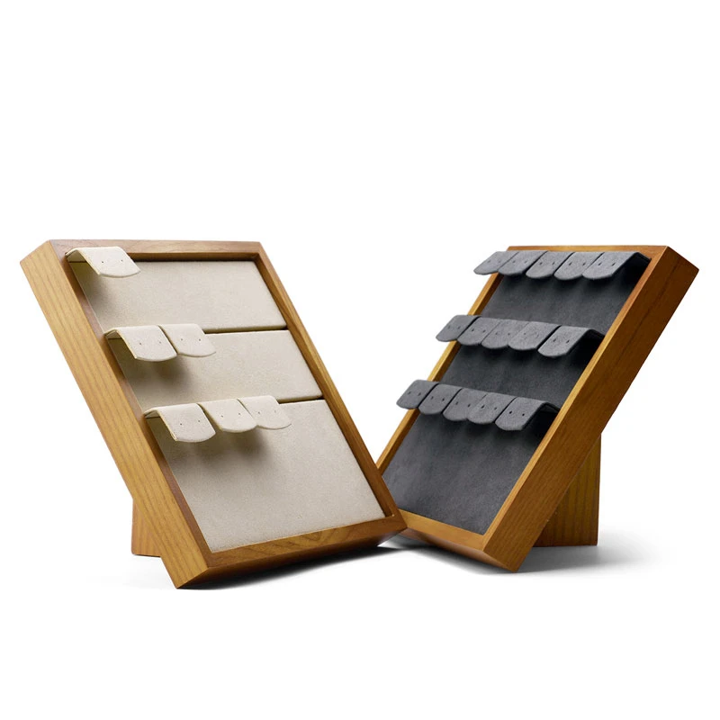 Oirlv 15 Grids Wooden Earrings Display Stand 20.5*19*2.3cm Jewelry Organizer Rack with Microfiber Insert for Exhibition