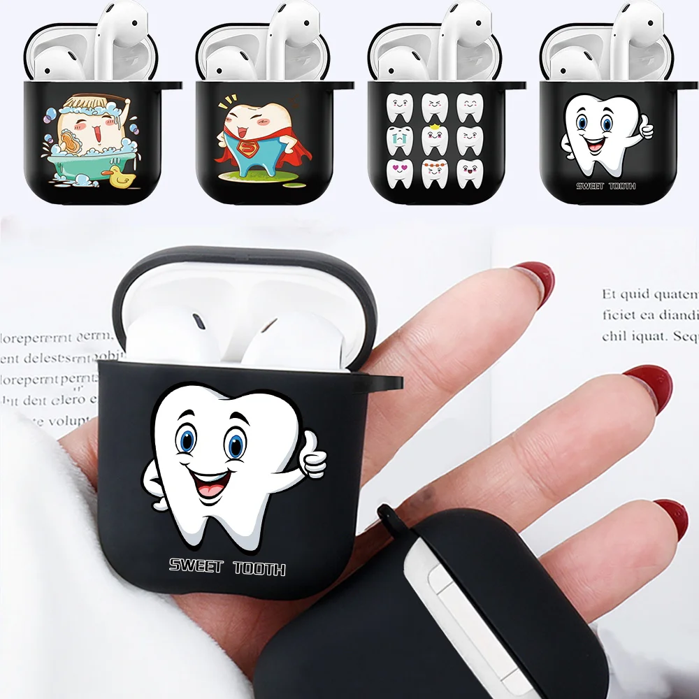 

Earphone Case for Apple AirPods 1st / 2nd Generation Wireless Bluetooth Headphone Cover Teeth Print Silicone Protective Cases