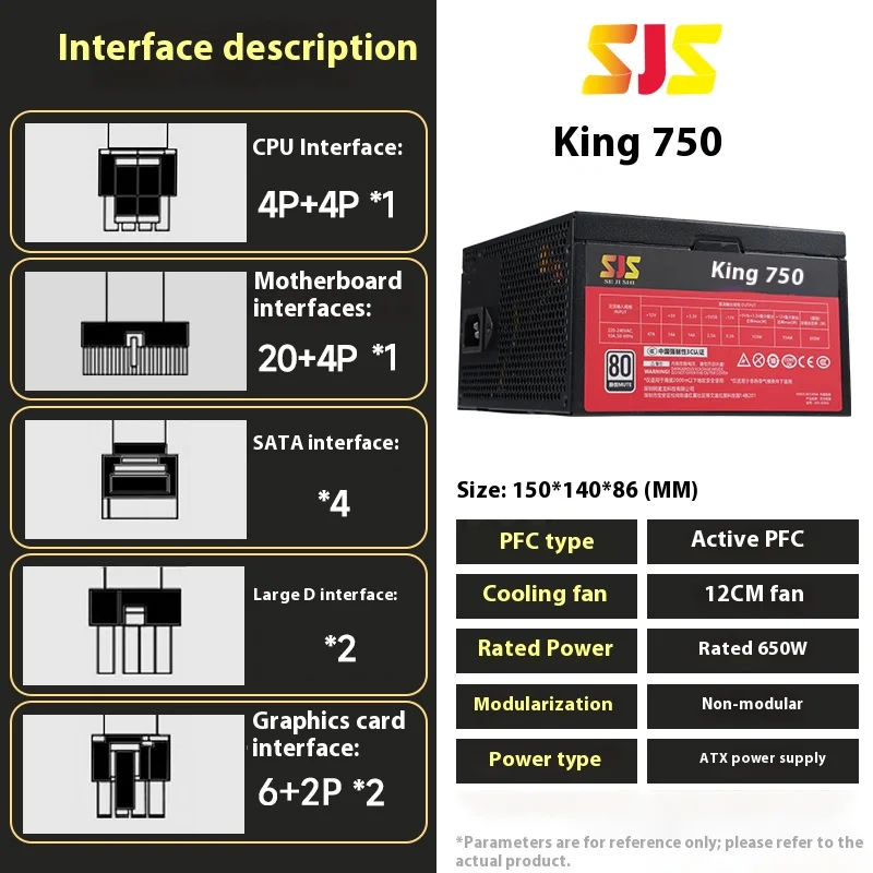 

SEJISHI fonte 650W PC PSU Power Supply Unit Black Gaming Quiet 120mm Fan 24pin 12V ATX Desktop Computer Power Supply Diy Gaming