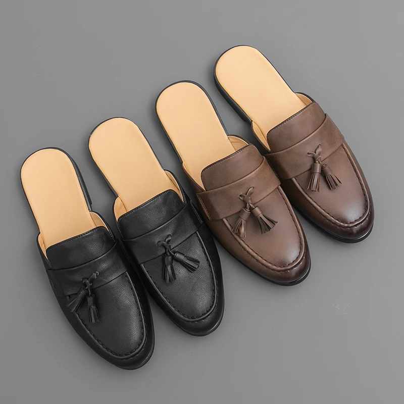 Large Size 46 47 Casual Indoor Outdoor Half Drag Slippers Mule Casual Shoes for Man Leather Sneakers Backless Slides Sandals