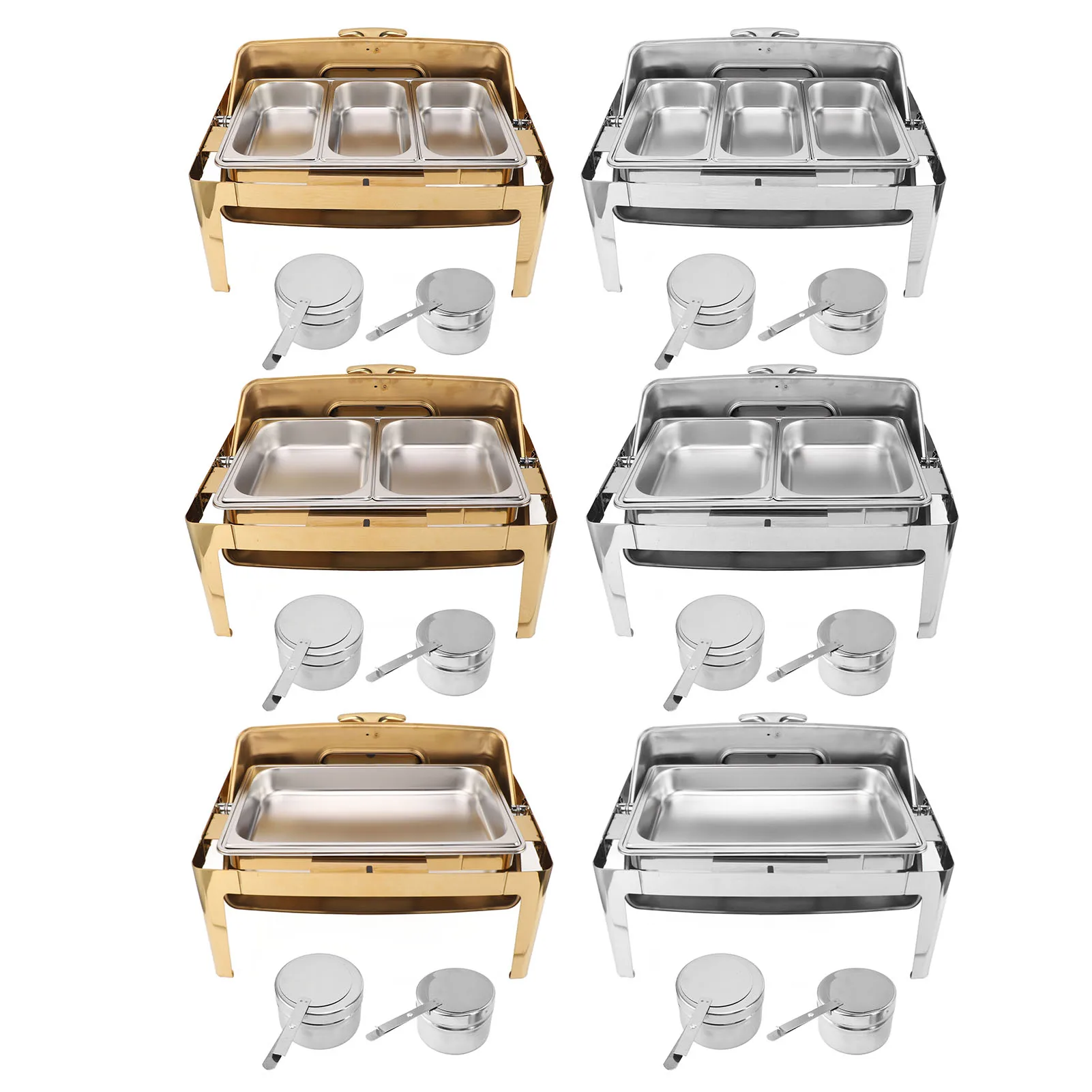 Stainless Steel Chafer Complete Set 9L Capacity Chafing Dish Buffet Set Rectangular Transparent Glass Lid Rustproof for Dining