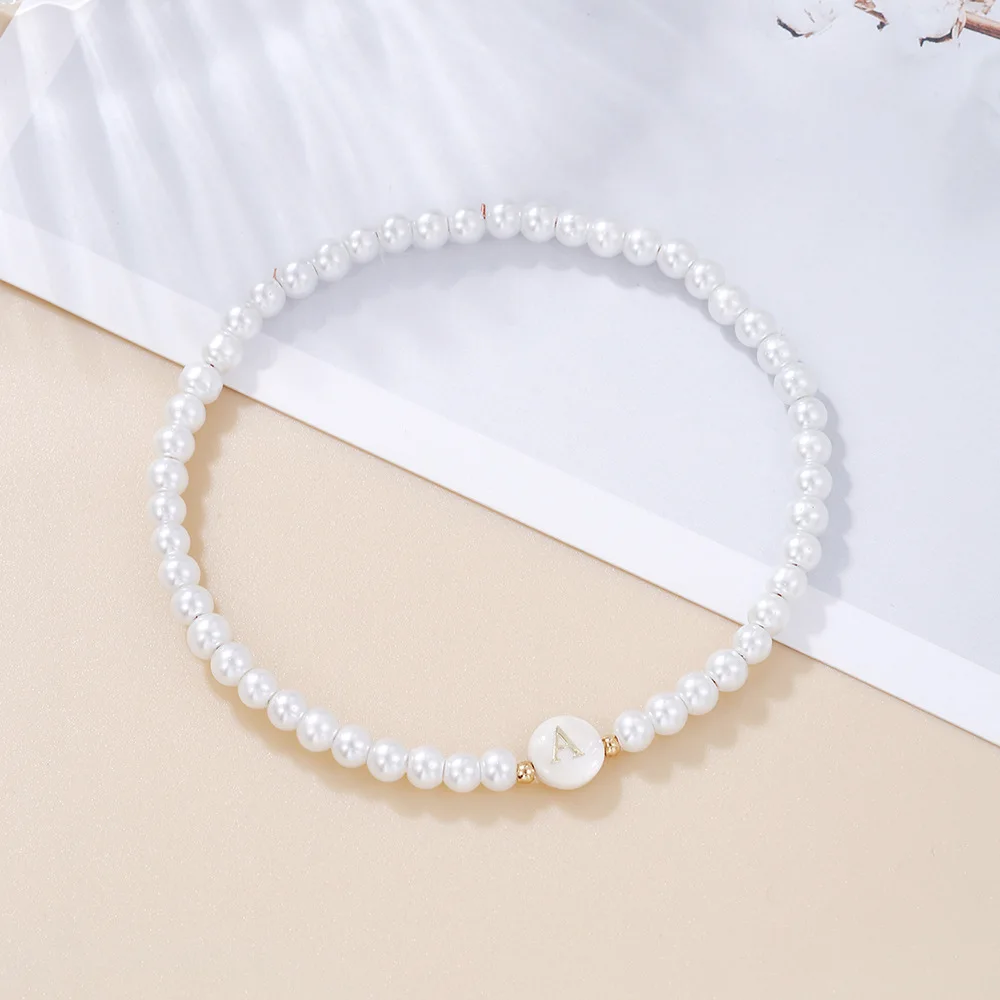 Dainty Letter Initial Bracelet For Women Bead Faux Pearl Bracelet Fashion Women link Bracelet Strand Wristband Jewelry WomenGift