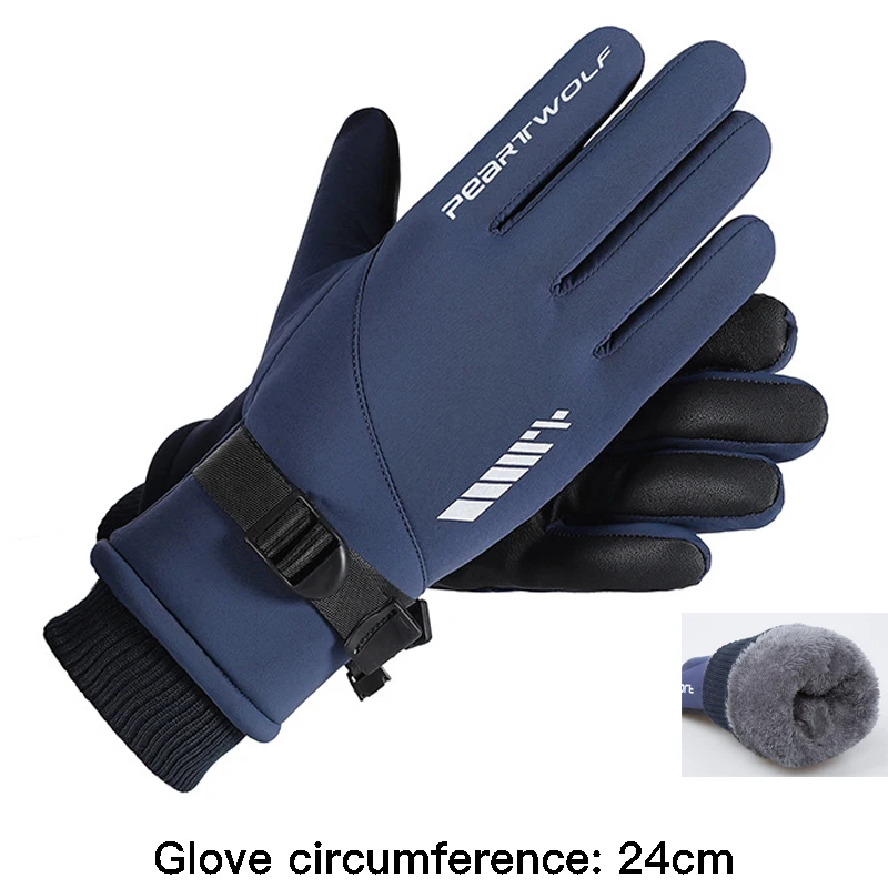 High quality winter ski gloves for men waterproof fur lining hand warmer new 2024 cycling outdoor gloves white black blue