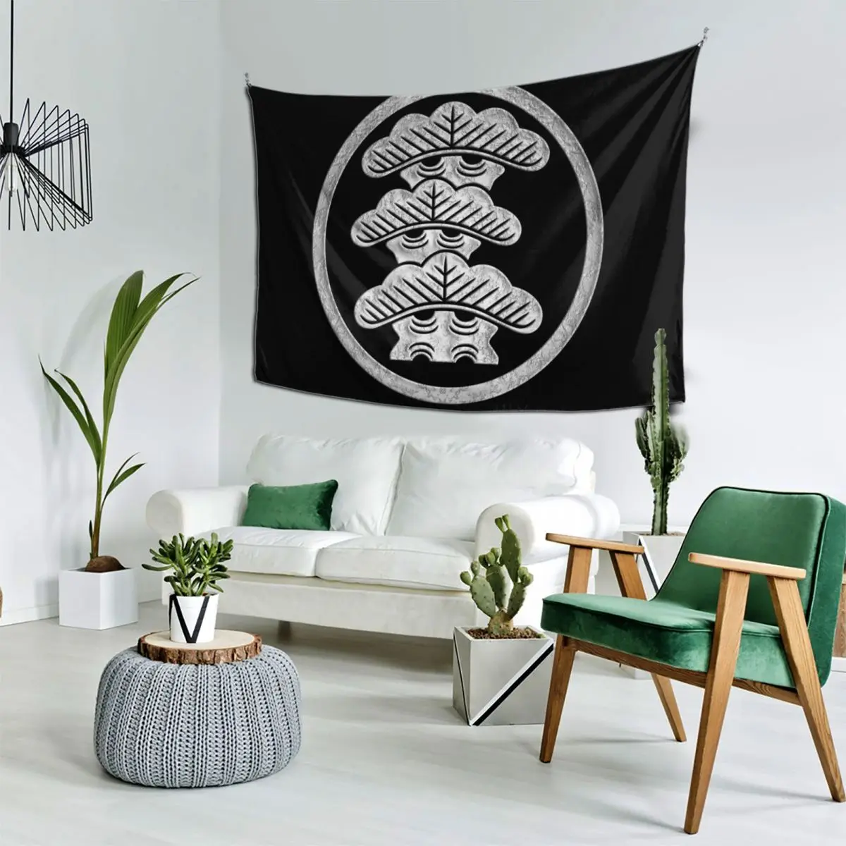 Sankai Matsu Kamon in Silver Foil Tapestry House Decorations Room Aesthetic Decor Tapestry