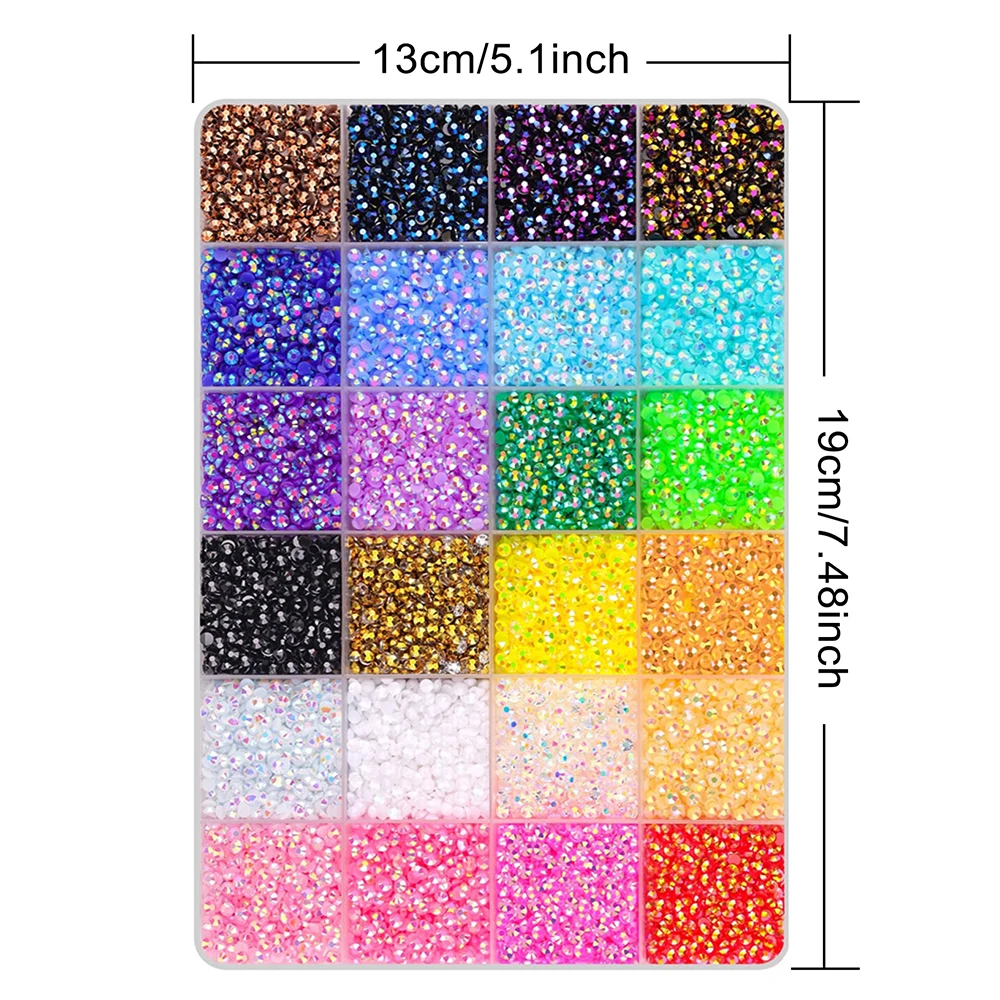3/4/5 mm, 24-farbiges, auffälliges Set mit Kunstharz-Strasssteinen, flachen Strasssteinen, Diamant-Dekorationen und Kristallen in verschiedenen Farben, geeignet für DIY-Handyhüllen, Kleidung, Wasserflaschen, Dekoration – Detail 6