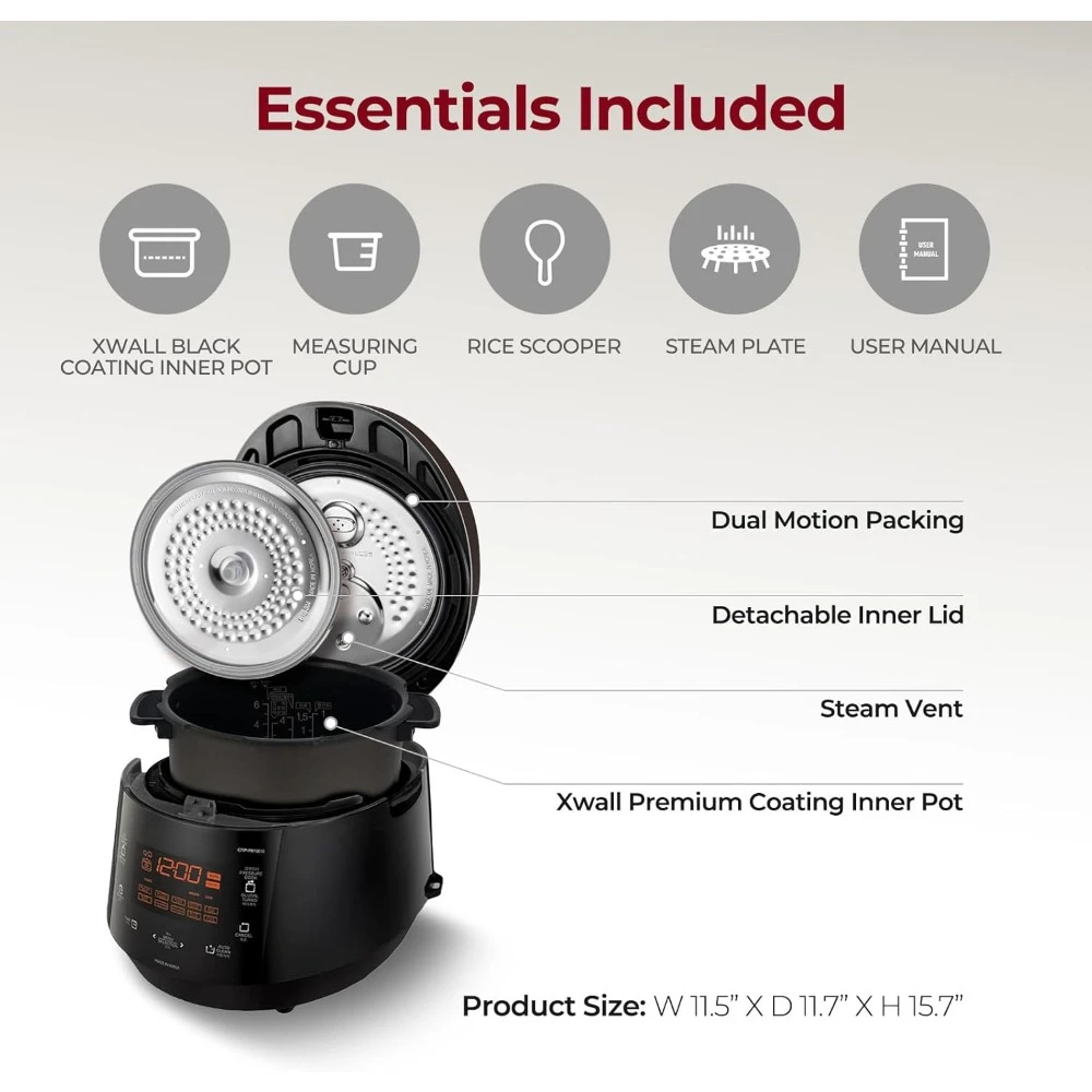 CRP-P1009SB – 12 Built-in Programs, Glutinous (White), Mixed, Brown, GABA Rice, and more, 10 cups, Black