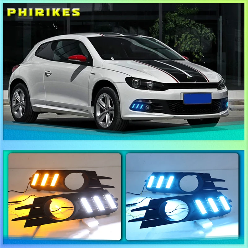 

LED drl daytime running light for Volkswagen Scirocco 2009-14 with moving yellow turn signal and blue night light