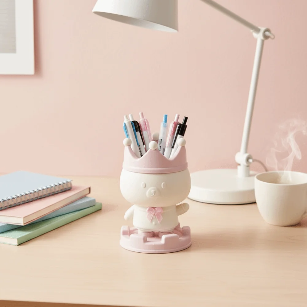 Cartoon Design Pen Holder Multi-functional Creative Design Desktop Storage Bucket Decorative Stationery Storage Box Living Room