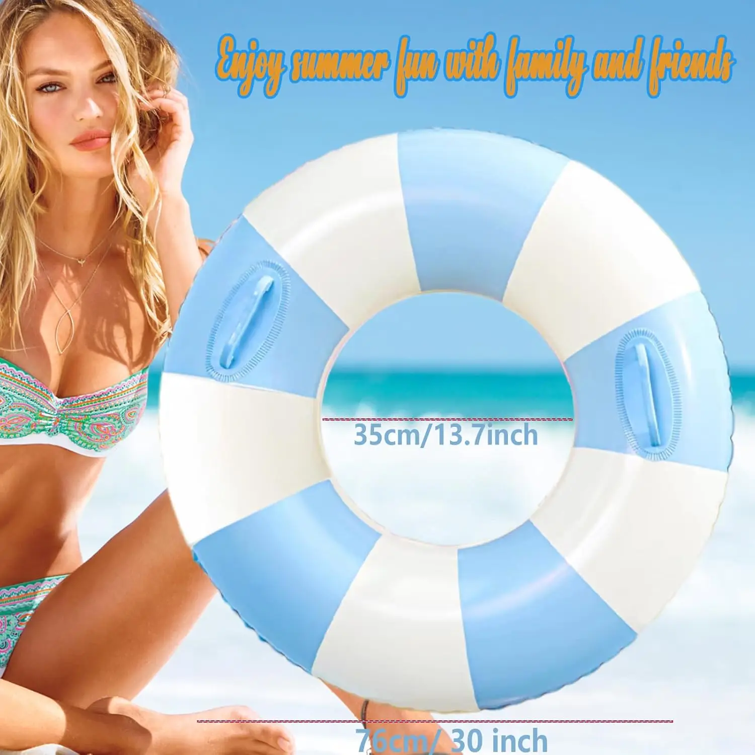 Flutuadores de piscina infláveis para adultos, 2 pacotes listrados, tubos de piscina, anéis de natação com alças, flutuador de piscina inflável para natação