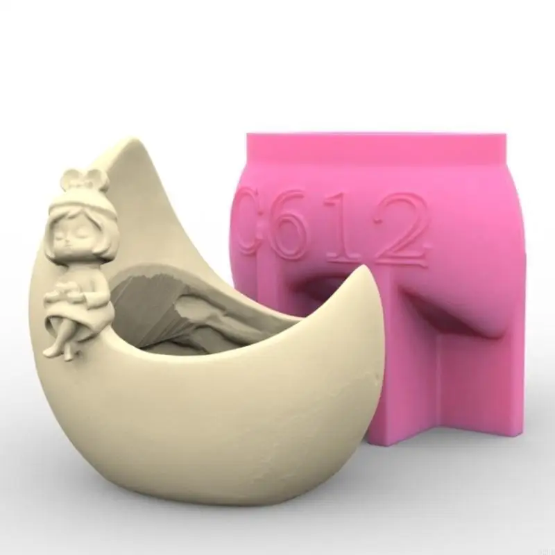 

N2UE Flower Pots Silicone Mold Moon Girl Vase Concrete Candlestick Resin Mould DIY Planter Molds Craft Art Decor