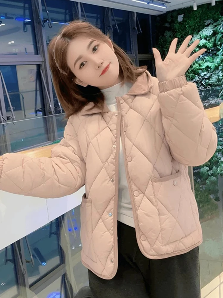 

Lightweight down Cotton Jaet Women's Sle 2026 Winter New Small Size Cotton Coat Cardigan Outerwear Diamond Pattern