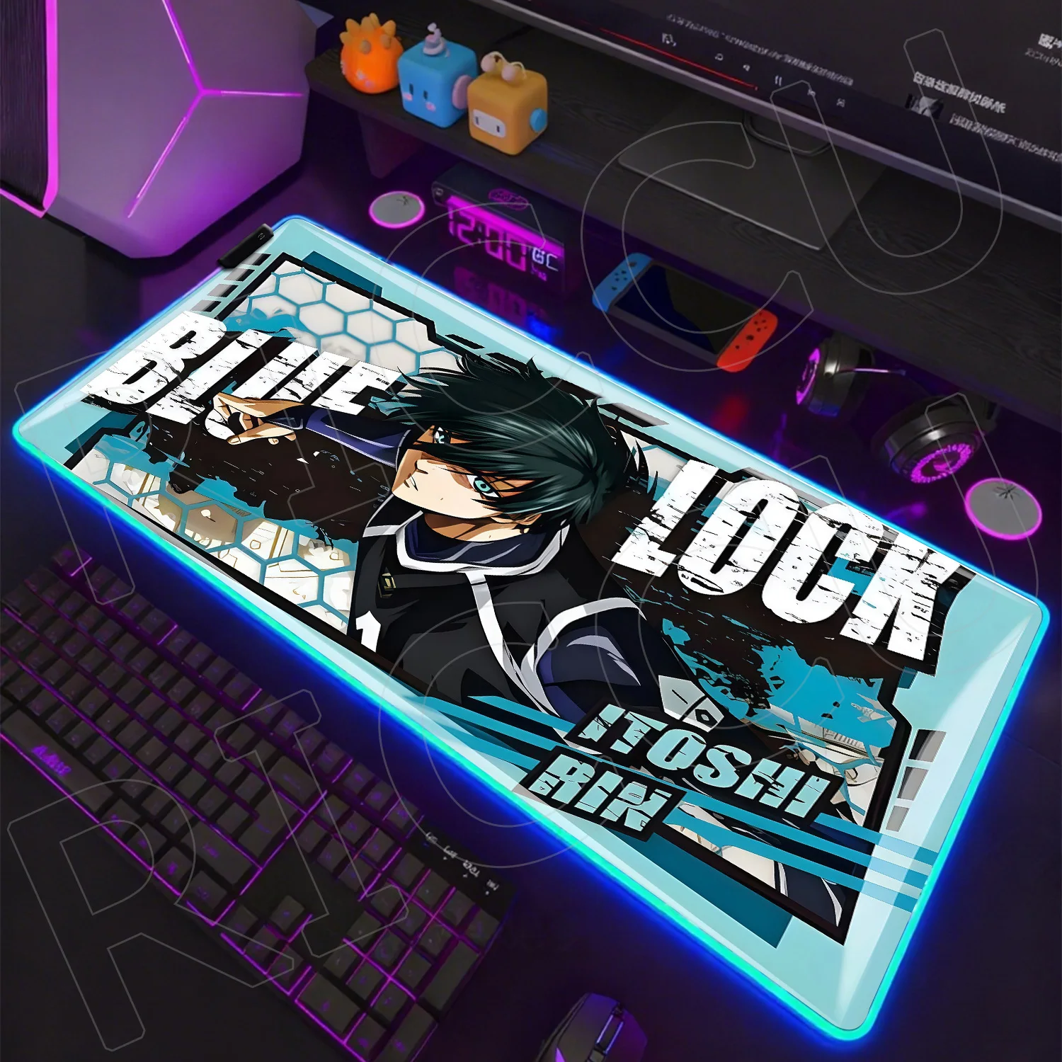 LED 400X900MM XXL RGB Mouse Pad Anime Blue Lock Nagi Seishiro HD Mousepad Gamer Keyboard Gaming PC Accessories expand Desk Mat