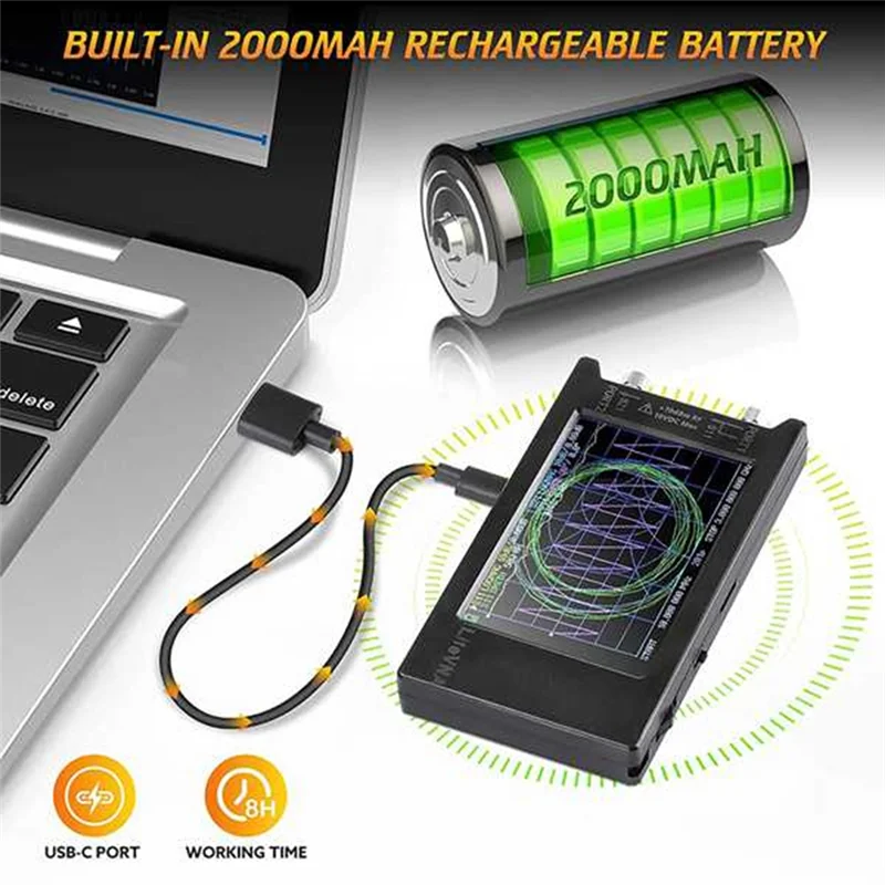 NanoVNA 벡터 네트워크 안테나 분석기 도구, 스미스 차트용 HF VHF UHF SWR 위상 지연, 50KHz-6.3GHz, 4in 측정 S 파라미터