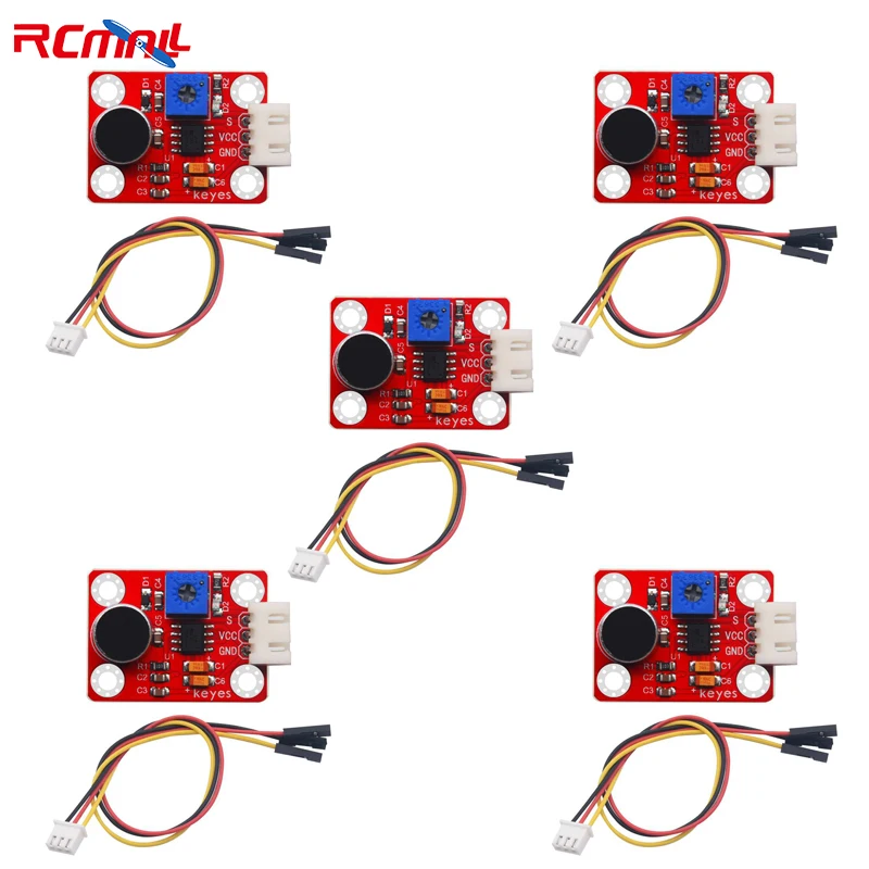 

RCmall 5pcs LM386 Electret Microphone Audio Amplifier Sound Sensor Module Anti-Reverse Plug with 3pin XH2.54 Cable for Arduino