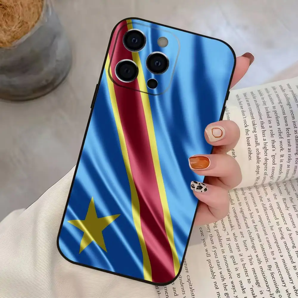 D-Democratic R-Republic C-Congo Flag Phone Case For IPhone 17,16,15,14,13,12,11,Plus,Pro,Max,Plus,XS,soft case Black silicone