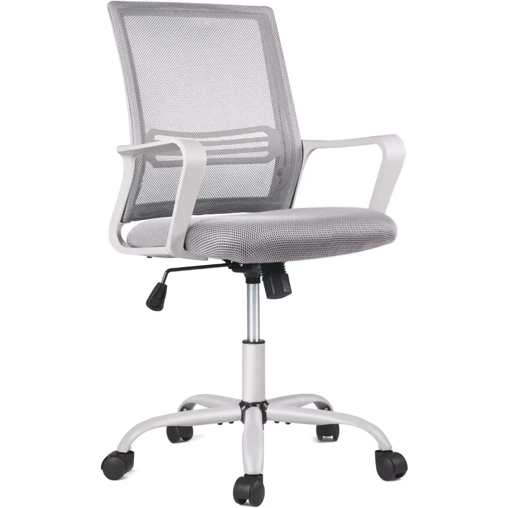 Ergonomic Executive Mid Back Home Office Desk Chairs, Adjustable Height, Breathable Mesh, Grey