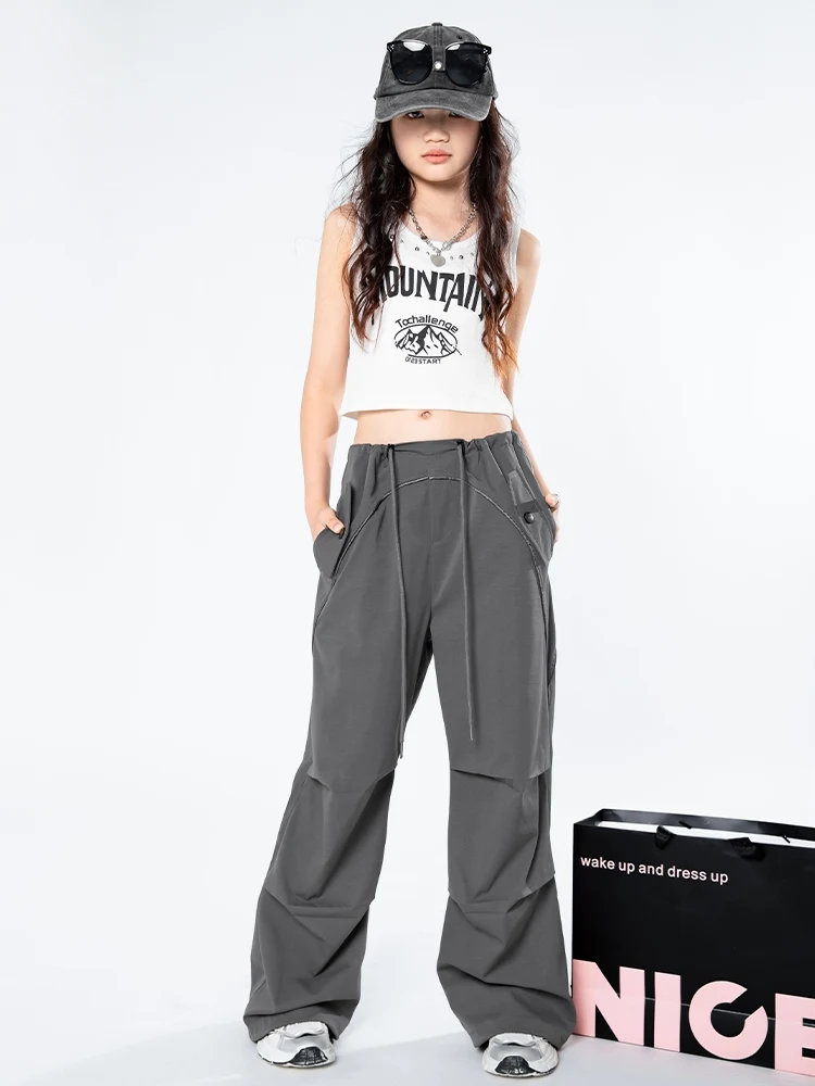 2025 neue Mädchen Sport Hosen Jazz Dance Grau Cargo Hosen Leistung Kinder Street Dance Hip Hop Dance Praxis Kleidung DQL 10689