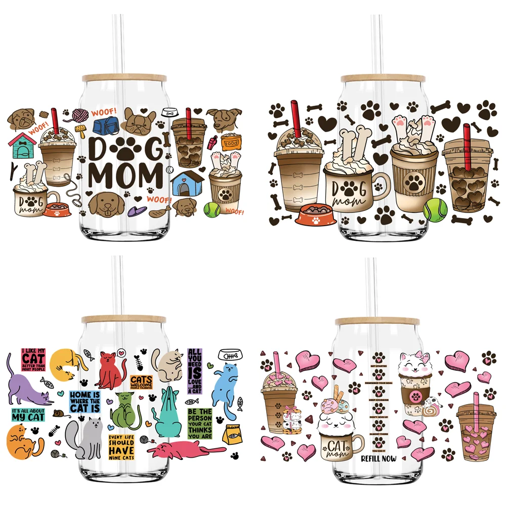

Dog Mom 16OZ UV DTF Cup Wrap Transfers Stickers For DIY Libby Glass Waterproof Decals
