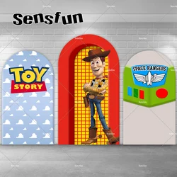 Woody Toy Story Theme Arch Backdrop Cover for Boys Cowboy Birthday Party Backgrounds Sky Blue Clouds Chiara Wall Banner