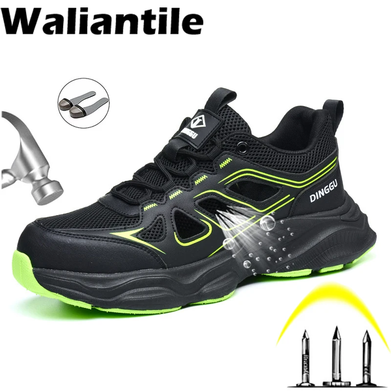 

Waliantile Breathable Safety Shoes For Men Anti-smash Steel Toe Work Boots Non-slip Puncture Proof Indestructible Working Shoes