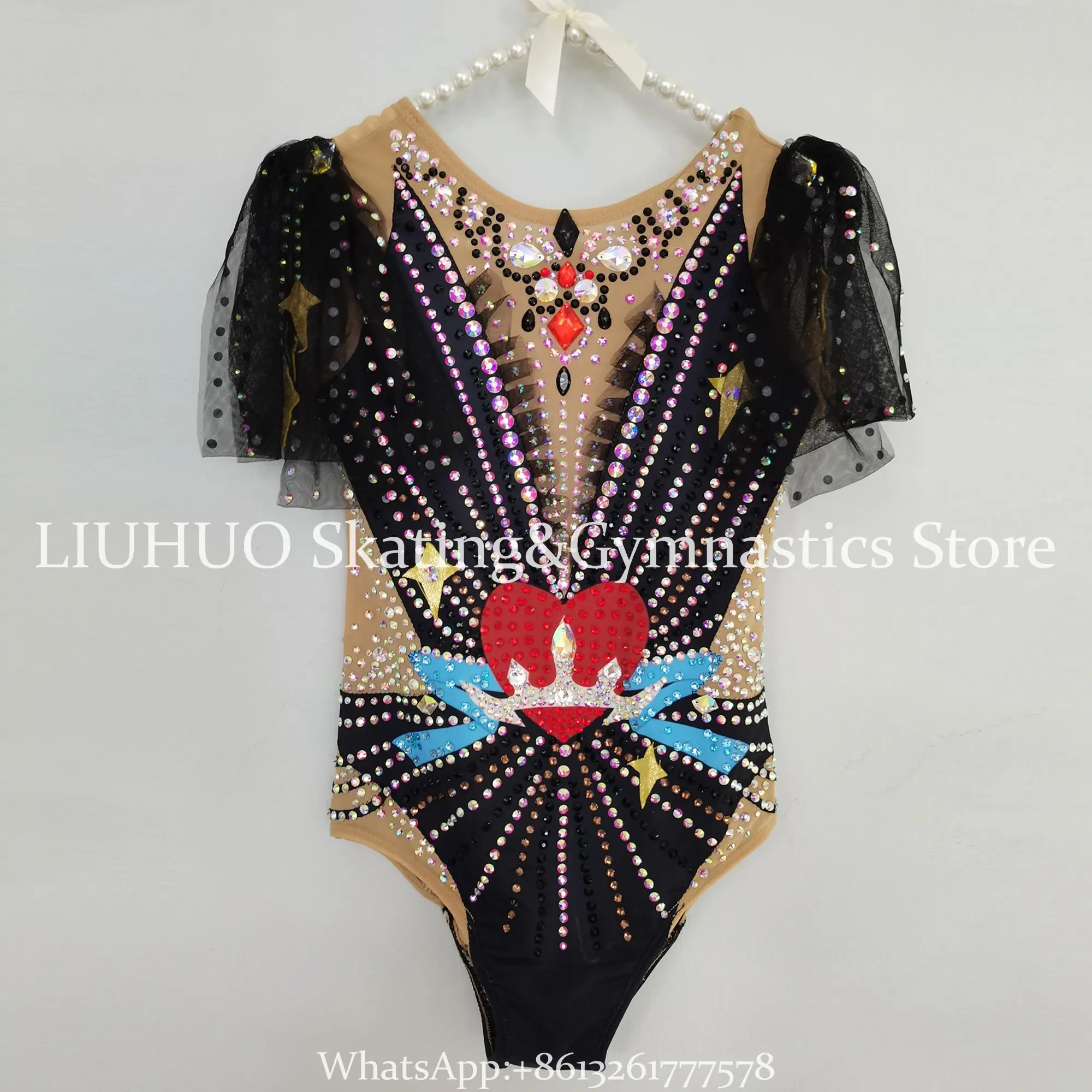 Rhythmic Gymnastics Leotards Women's Girls' Artistic Gymnastics Leotards Black Mesh Spandex High Elasticity Handmade