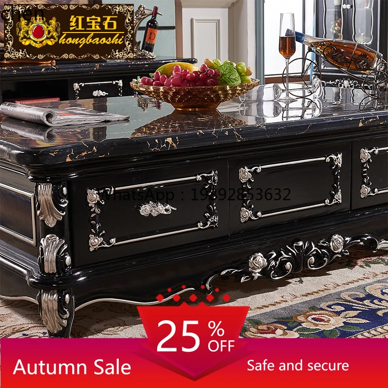 

marble coffee table TV cabinet combination simple solid wood ebony tea table living room decoration