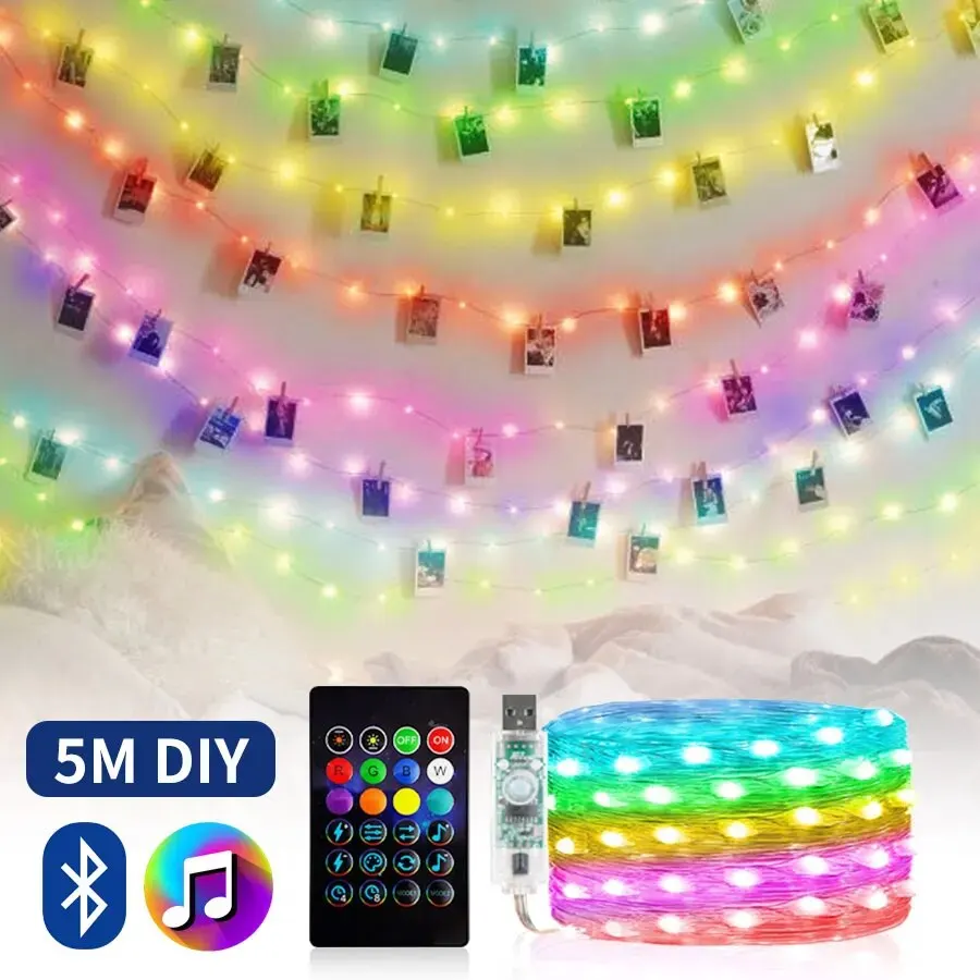 USB Christmas Lights Decoration New Year Garland Led Fairy String Holiday Lighting for Home Outdoor Bluetooth Smart Festoon DIY