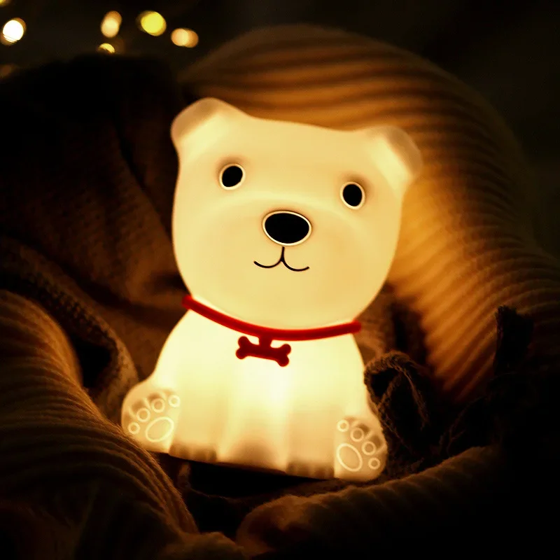 Creative Little Cute Dog Silicone Light Usb Charging Colorful Patting Children S Cartoon Sleep Companion Cute Dog Night Light