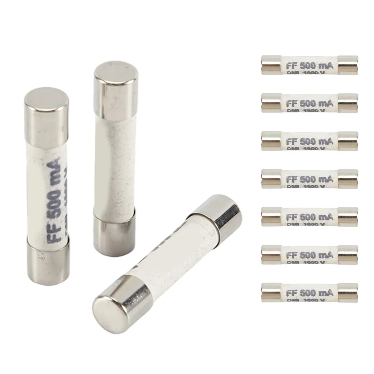 A14G 1000V 500MA 10Pcs 6.3X32mm Multifunctional Convenient Portable Practical White Ceramic Fuse for Multimeter