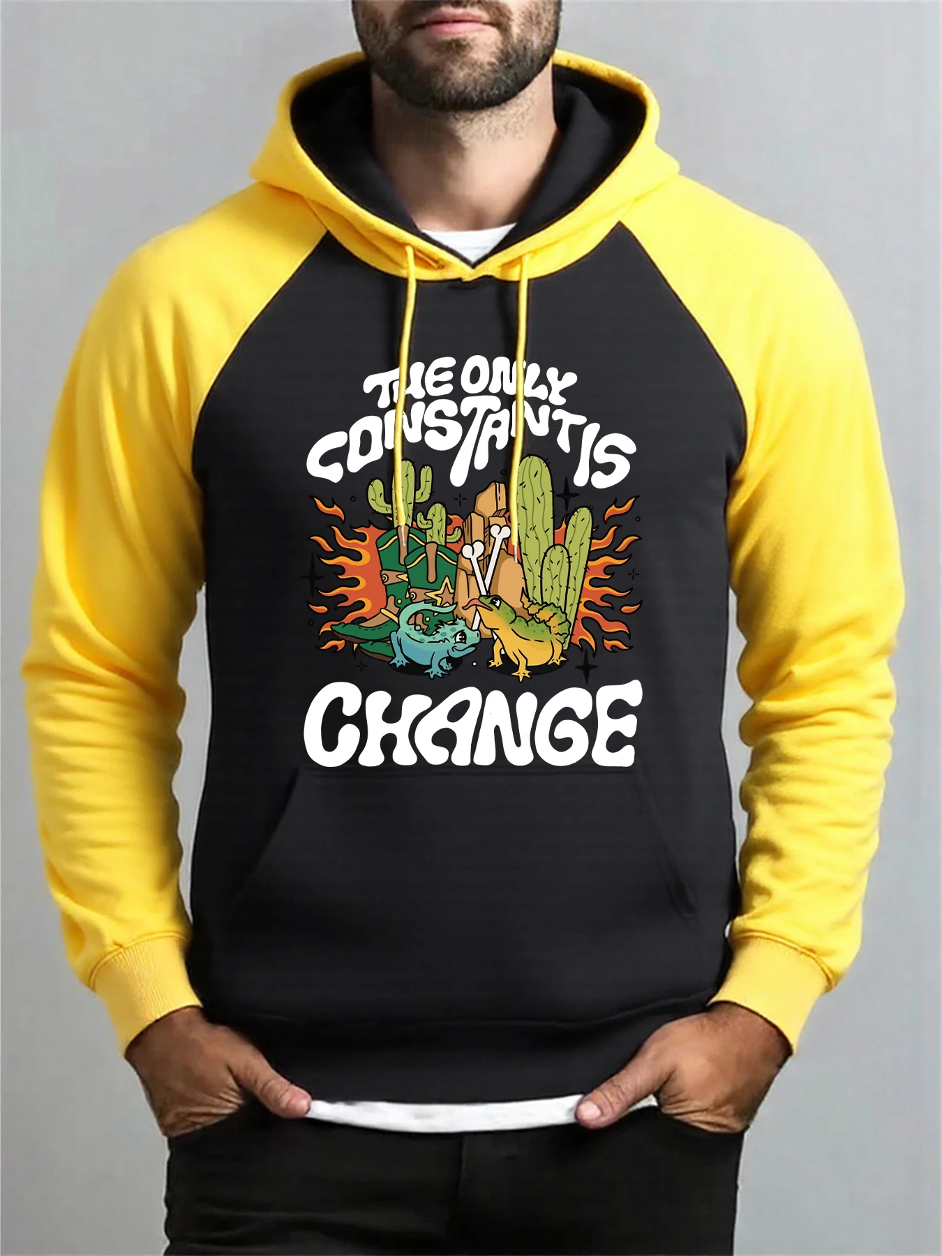 

The Only Constantis Change Printed Men Raglan Hoody Pocket Loose Hoodie Hip Hop Fashion Clothes Multicolor Fleece Y2K Streetwear
