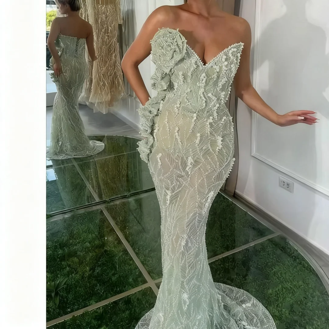 

Новые элегантные светло-зеленые платья для выпускного вечера Русалка Милая Коктейльные платья с жемчугом Вечерние платья по индивидуальному заказу