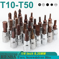 Torx Screwdriver Bits 1/4 Inch Drive Socket Hand Tools T8 T10 T15 T20 T25 T27 T30 T40 T45 T50 PH1 PZ1 H5 H6 H8