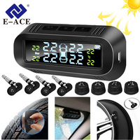 E-ACE Solar Tire Pressure Car TPMS 4Wheel Sensor Smart Car Systems Monitoring System Security Alarm Tire Display Pressure