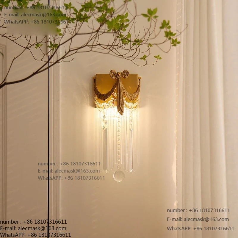 

Brass crystal lamp, European style luxury atmosphere TV wall Bedroom bedside aisle wall lamp