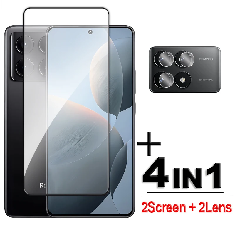 4in1 For POCO X6 Pro 5G Glass For POCO X3 X4 GT X5 X6 Pro Tempered Glass 2.5D Full Cover Screen Protector For POCO X6 Pro Film