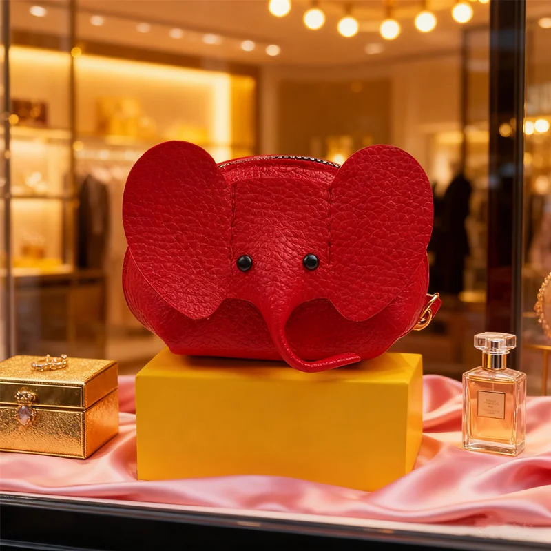 HUAHUAMultifunctional PU Leather Coin Purse for Women; Elephant Patterned Money Bag with Key Ring Zipper StorageHUAHUA
