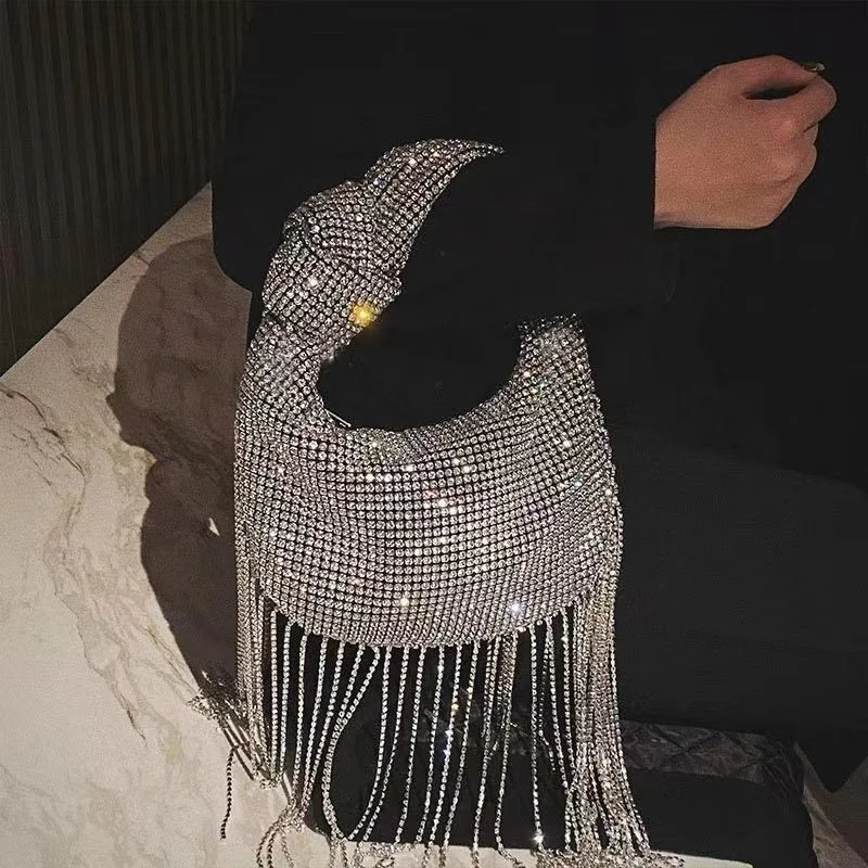 Luxury Rhinestones Tassel Evening Bags Fashion Women Handbags Crystal Buckle Shoulder Crossbody Bag Glitter Party Purse