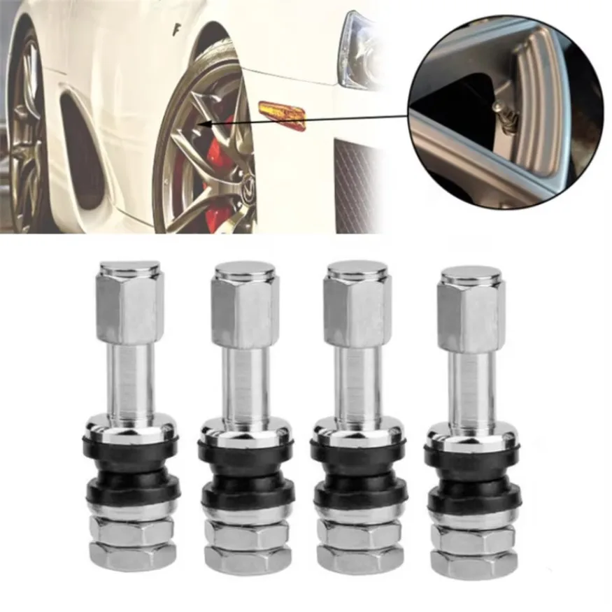 Universal Car Tire Valve TR43E/TR48E Bolt-in Car Tubeless Wheel Tire Valve Stem Dust Cap Cover vehicle Metal Straight Mouth 4x