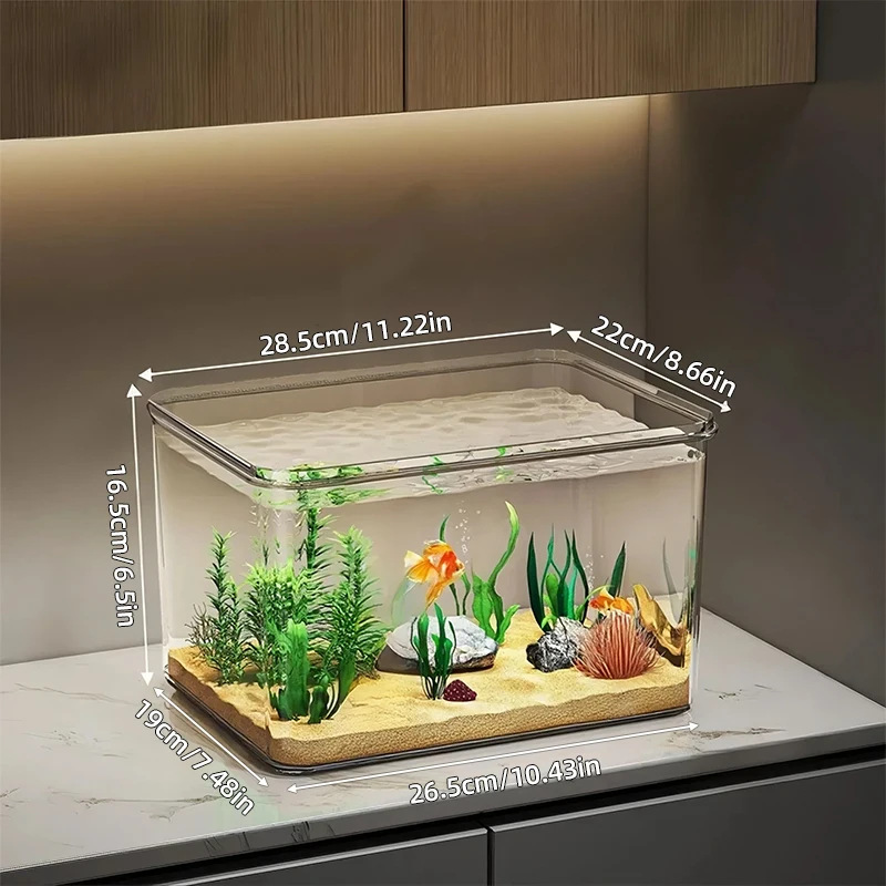 360 ° Panorama-Desktop-Aquarium Mini-Aquarium aus Klarglas Ökologische Landschafts-Dekoration für Zuhause Wasserlebensbox für Goldfische – Detail 5