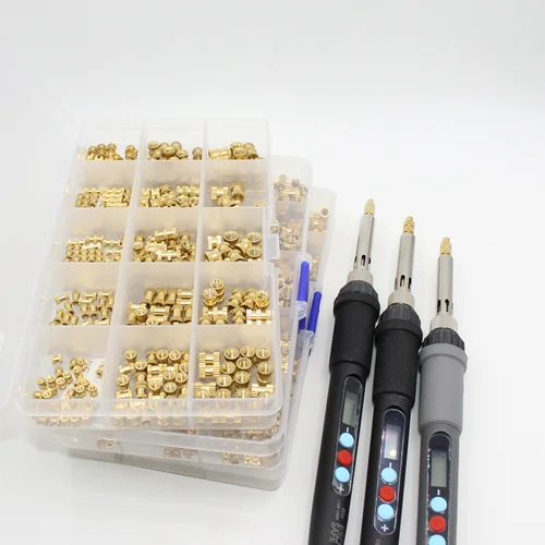 Imagen 2 del producto Tuerca de inserción de calor de latón, kit de soldador de 60W, temperatura ajustable, herramienta de soldadura LCD, insertos de tuerca de cobre para accesorios de impresora 3D