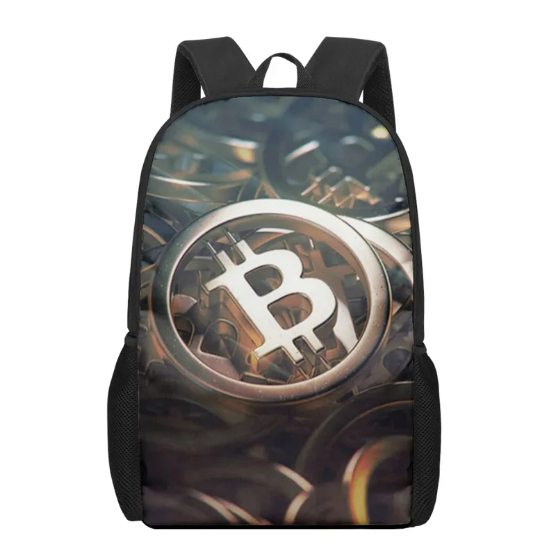 Bitcoin valuta soldi stampa adolescente moda Casual zaini studente zainetto ragazzi ragazze bambini Bookbags zaini da viaggio