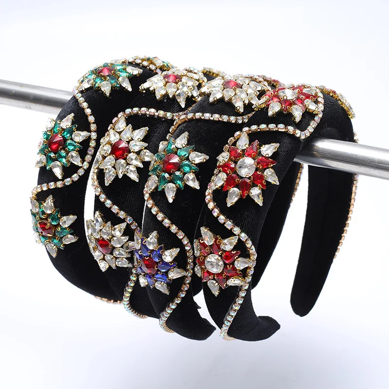 

European and American Baroque New Vintage Glass Rhinestone Flower Headband Elegant Lady Hair Accessory